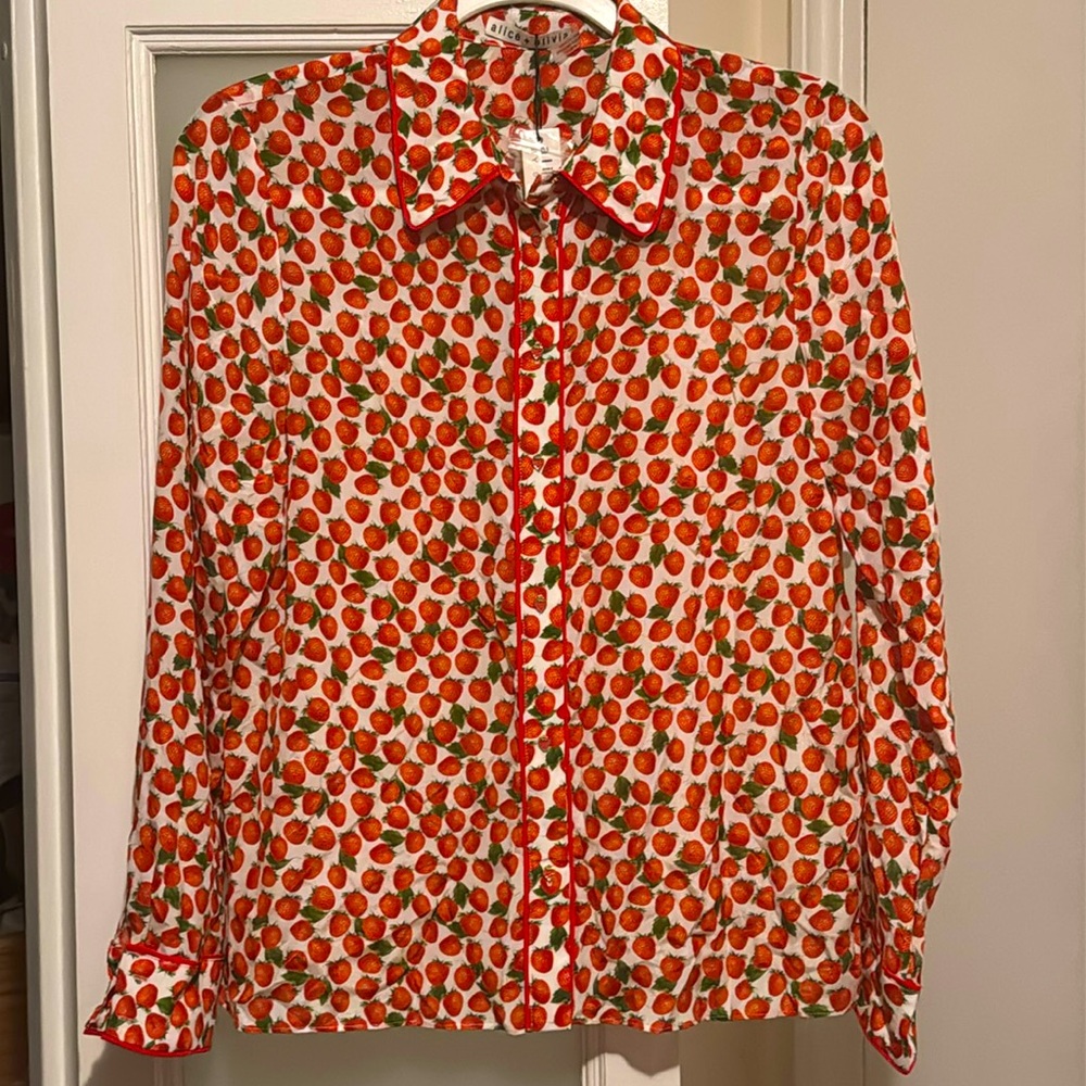 Alice + Olivia Blouse. Brand new shirt with tags! Gorgeous strawberry design.